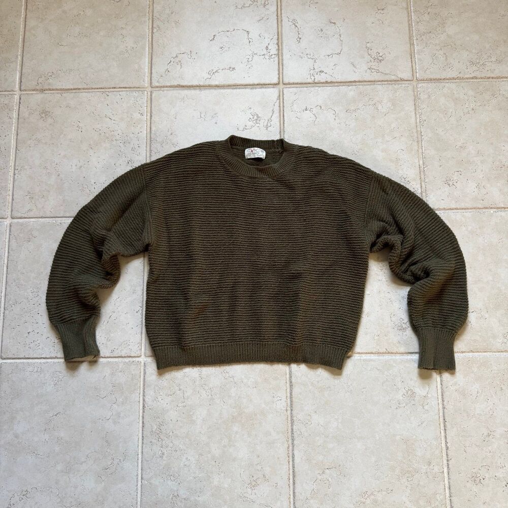 Poof Apparel Olive Green Ribbed Knit Pullover Sweater Size Large